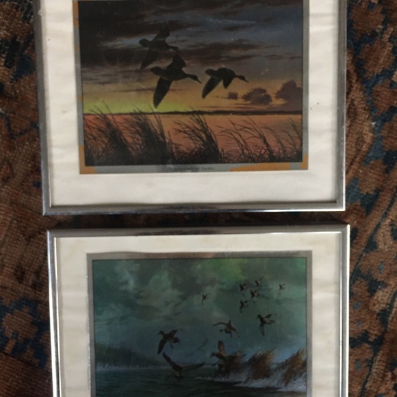 Two David Maass duck landscapes framed metallic